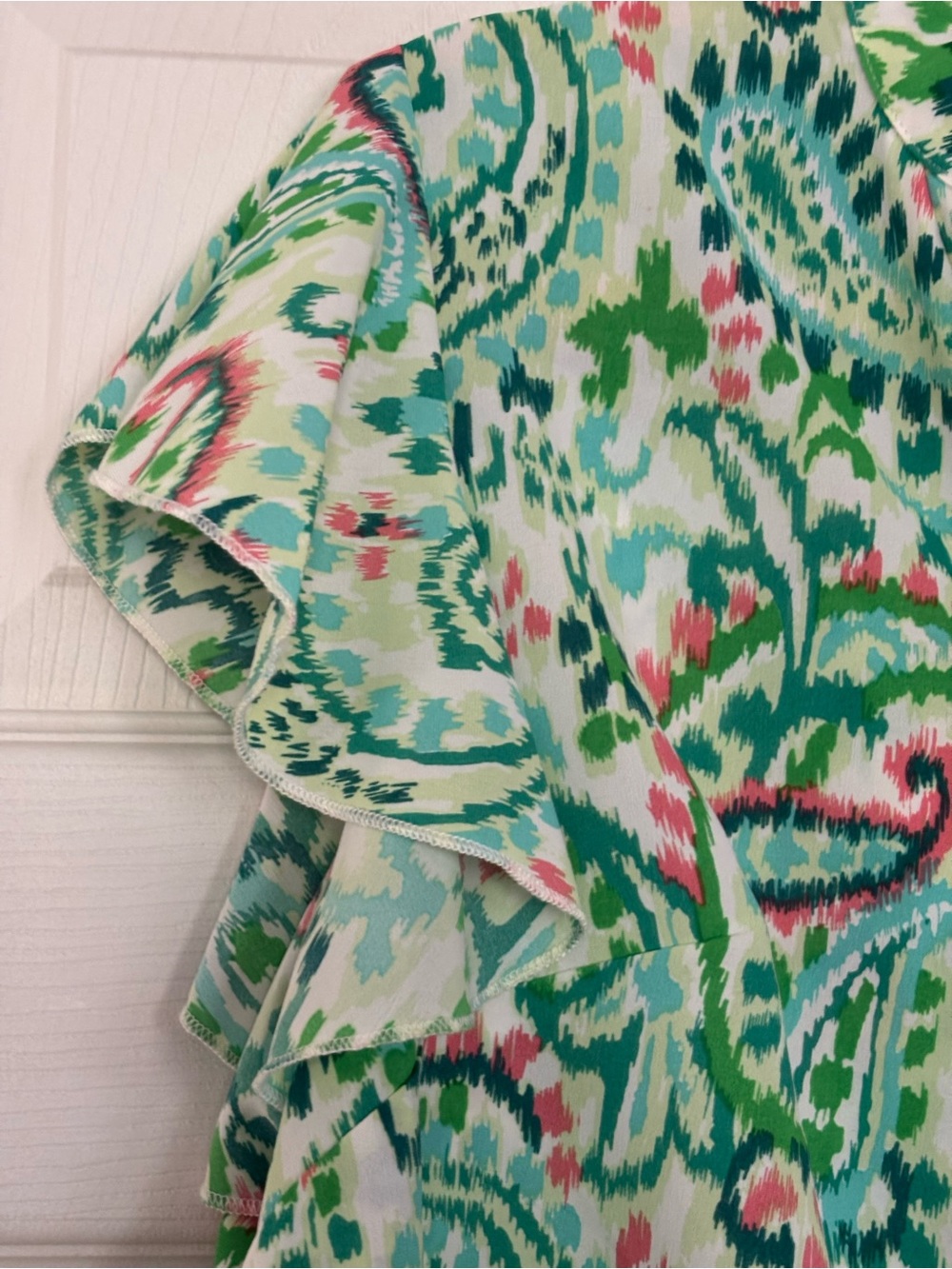 Boho Green Paisley Ruffle Sleeve Blouse - Picture 3 of 7